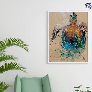 FiguredArt Sea Turtle Paint by Numbers Kit Watercolor DIY Framed Canvas Art